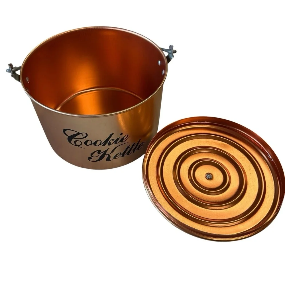 Vintage Copper Anodized Aluminum Cookie Kettle Canister Bail Handle Lid MCM GUC